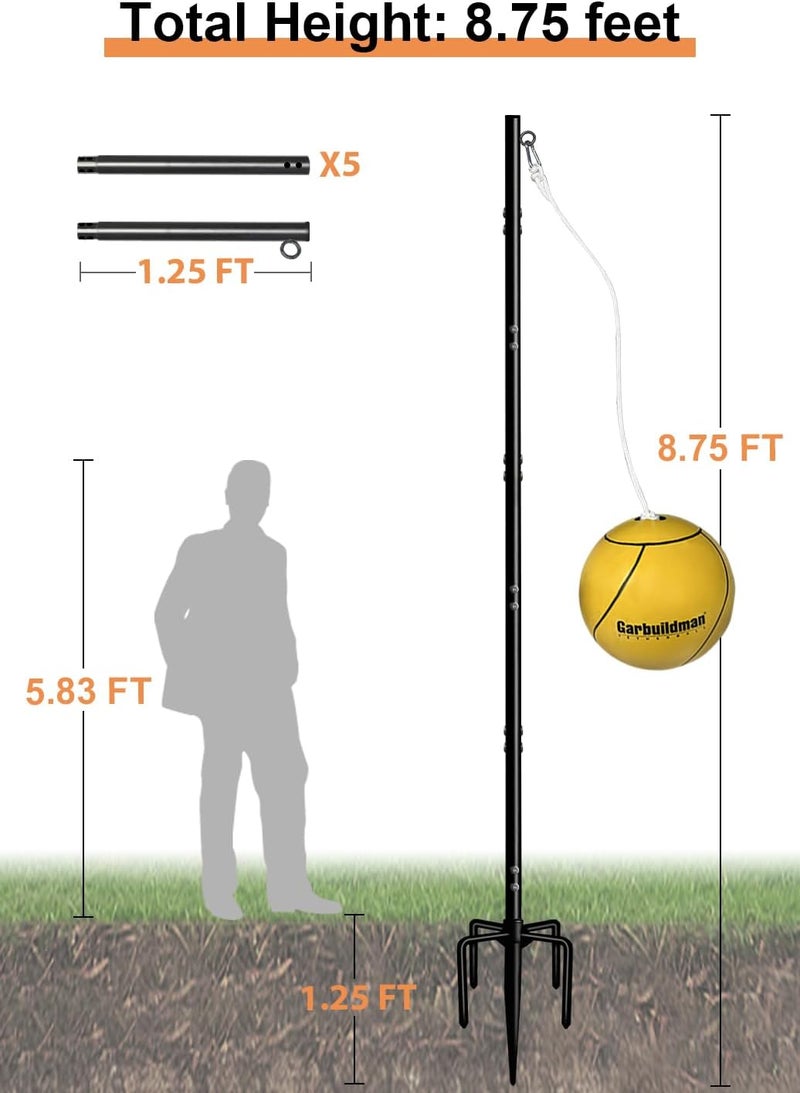 Garbuildman Tetherball Set with Ball & Rope for Outdoor Backyard, Adjustable Tether Ball Pole with Screw Reinforcement 5-Prong Base for Playground, Outside Ball Games Sports for Kids & Adults - Image 3